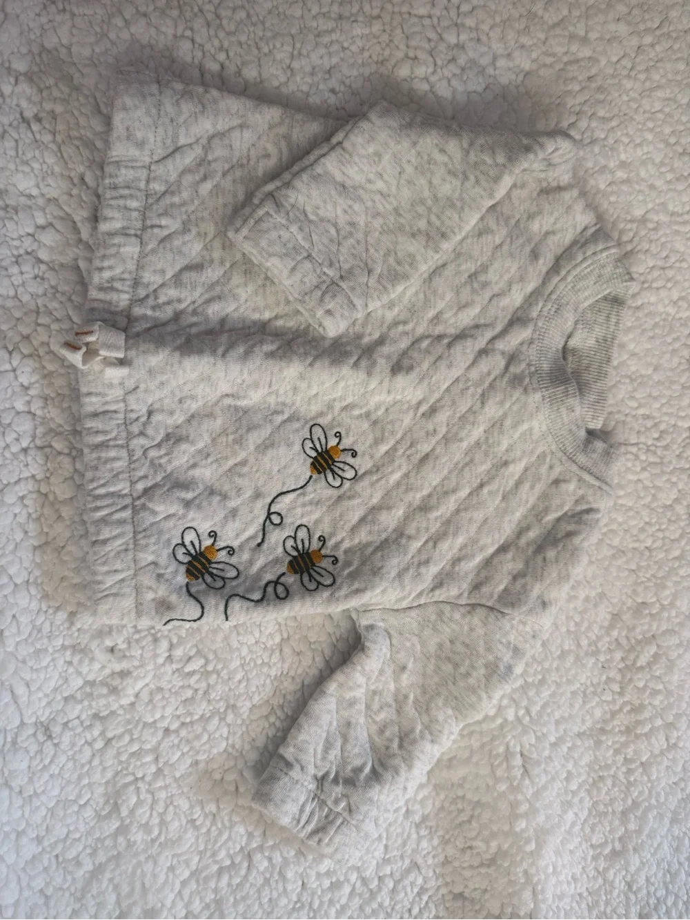 Carter's Light Gray Quilted Sweatshirt with Yellow Bee Embroidery